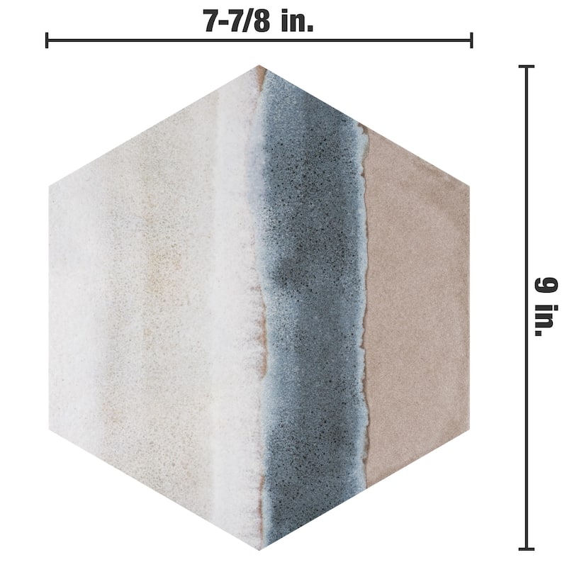 Merola Tile Matter Hex Canvas Taupe Blue 7-7/8" x 9" Porcelain Floor and Wall Tile - Case (10 Tiles)
