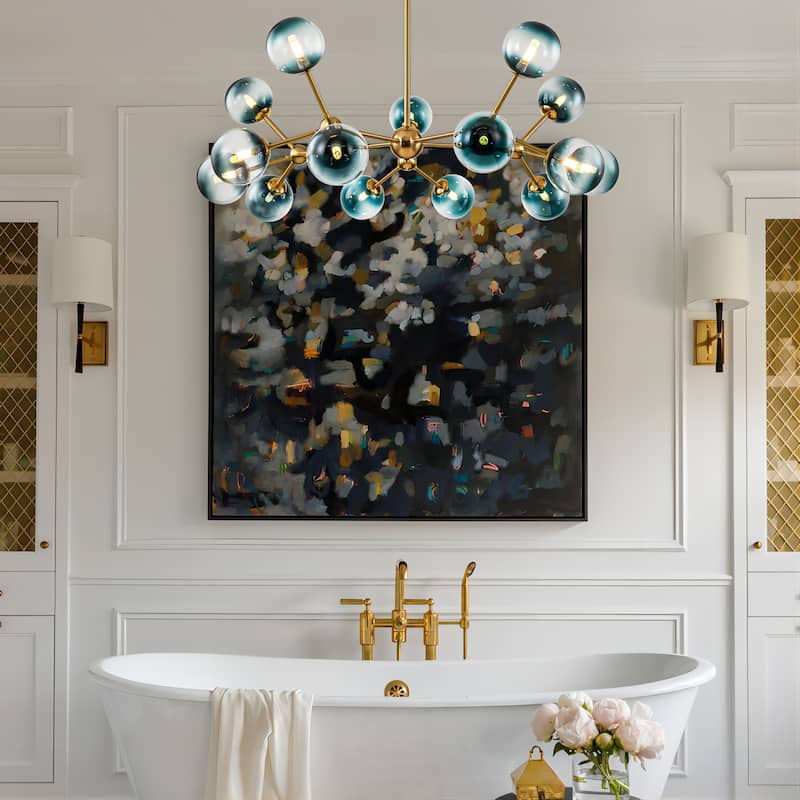 15-Light Modern Large Sputnik Glass Chandelier Cluster Blue Glass Bubble Pendant Light for Dining Room - 40.2 in. W x 13.8 in. H