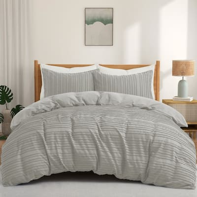 Polyester Clipped Geometric Stripe Duvet Cover & Pillowcase Set
