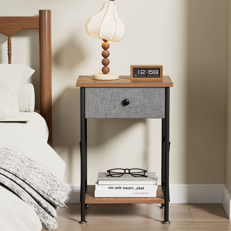 Javlergo X-Frame Nightstand with Removable Fabric Drawer 1 or 2-Pack Options Small Space Nightstand with Open Shelf for Bedroom