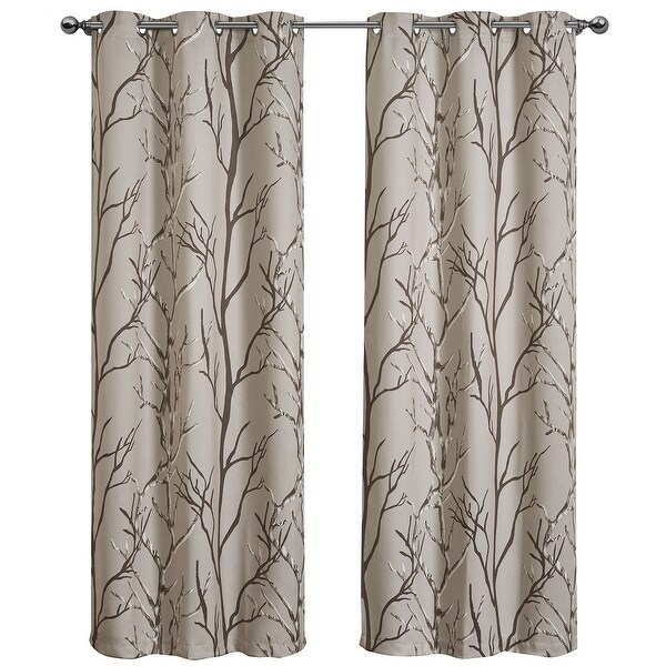PAIR 2 TAN Khaki BLACKOUT Room Darkening GROMMET RING Curtain Panels 84" x 40" 