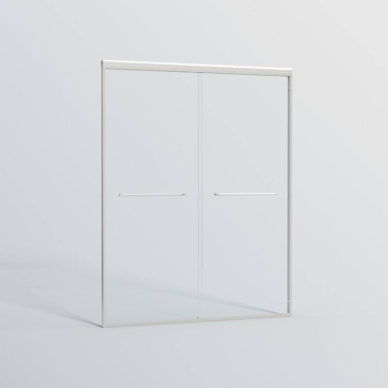 ABRUZZO 56-60" W x 72" H Semi-Frameless Double Sliding Tempered Glass Shower Door with Dual Towel Bars
