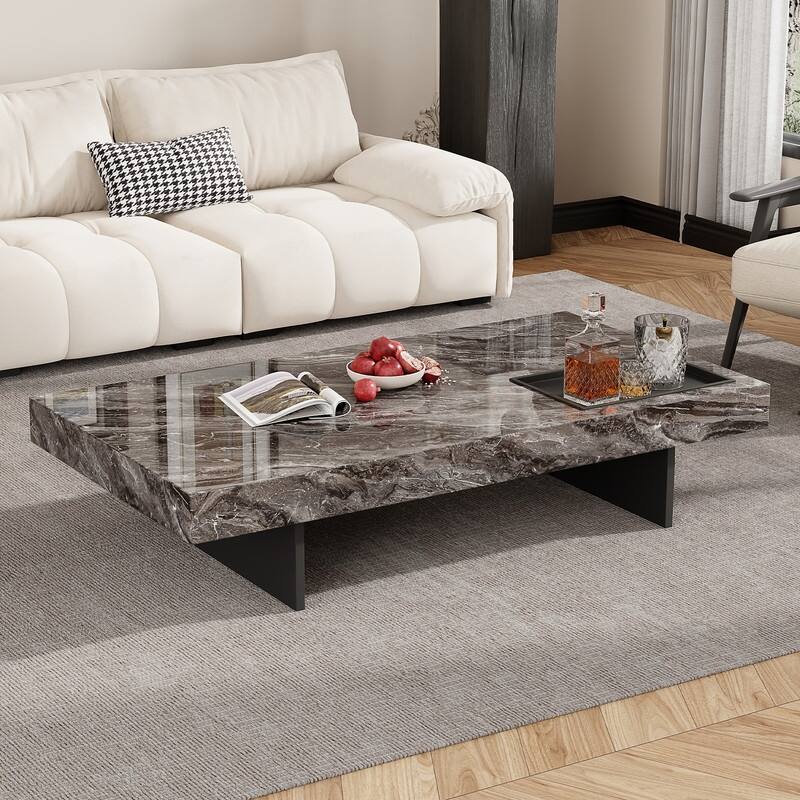 51" Modern Rectangular Coffee Table, Glossy Sintered Stone Table for Livingroom
