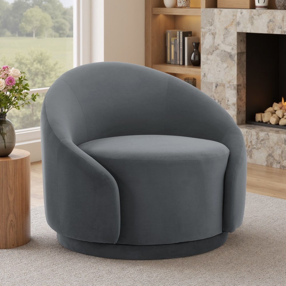 35" W Modern Upholstered Velvet/ Boucle Barrel Swivel Chair