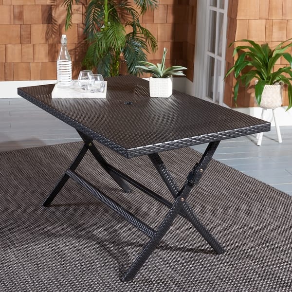 slide 2 of 61, SAFAVIEH Outdoor Akita Folding Table with Umbrella Hole - 54.6" x 31.2" x 28.08" Black