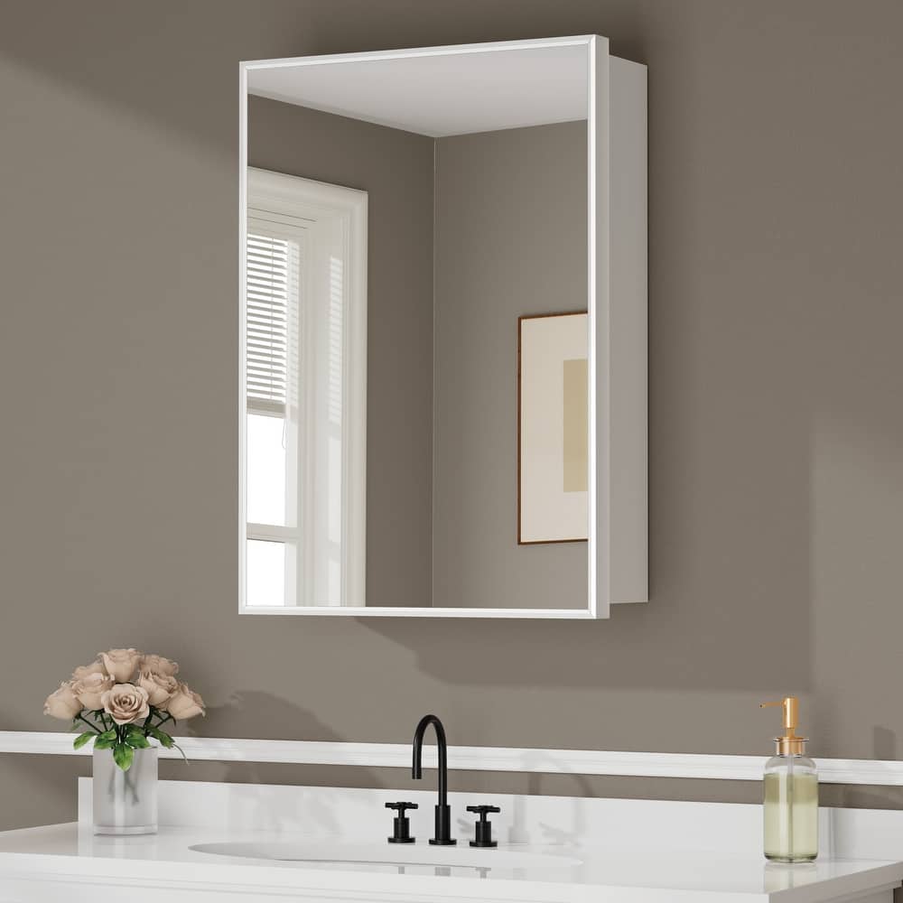 Elise Iron Medicine Cabinet with Mirror, Adjustable Shelves, Recessed or Wall Mount