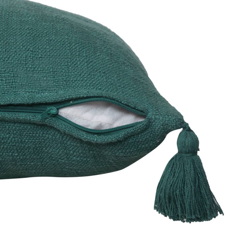 Hand Woven Square Throw Pillow with Tassels - 20" - Emerald Green