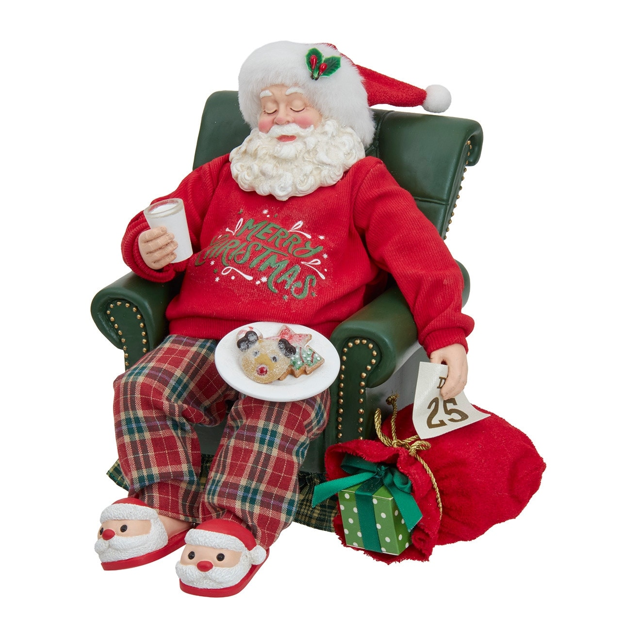 Kurt Adler 8" Fabriché Mistletoe Sleeping Santa Table Piece