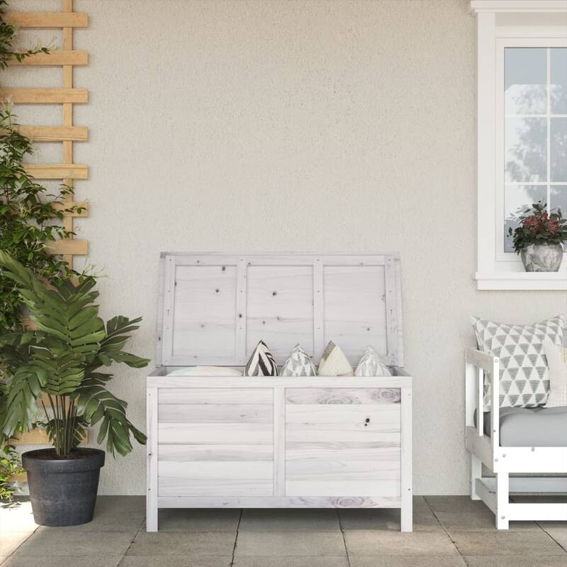 vidaXL Patio Storage Box with Lid for Outdoor Garden Furniture Solid Wood Fir - 39" x 19.5" x 23" - White