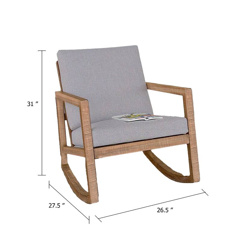 Diry Rocking Chair, Soft Gray Seat and Back, Natural Brown Mahogany Wood
