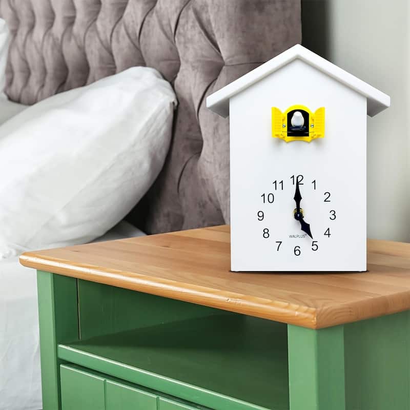 Walplus White Minimalist Cuckoo Clock Colorful Window 4 Changeable Birds