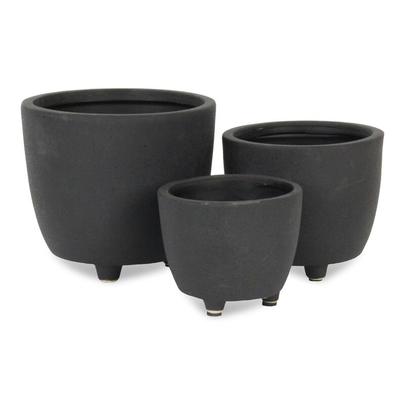 Parlo Raised Textured Round Ceramic Pot - Dark Gray
