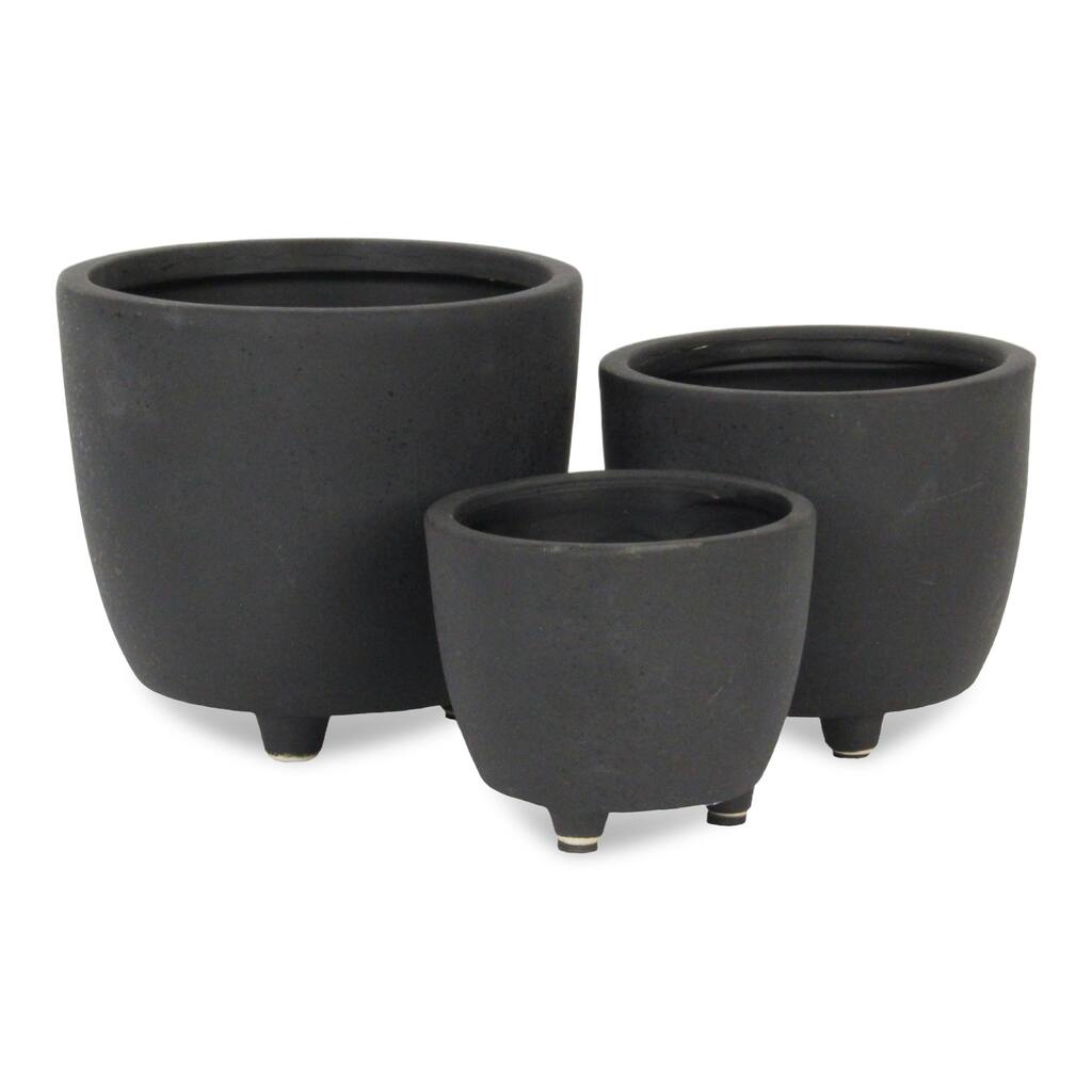 Parlo Raised Textured Round Ceramic Pot - Dark Gray