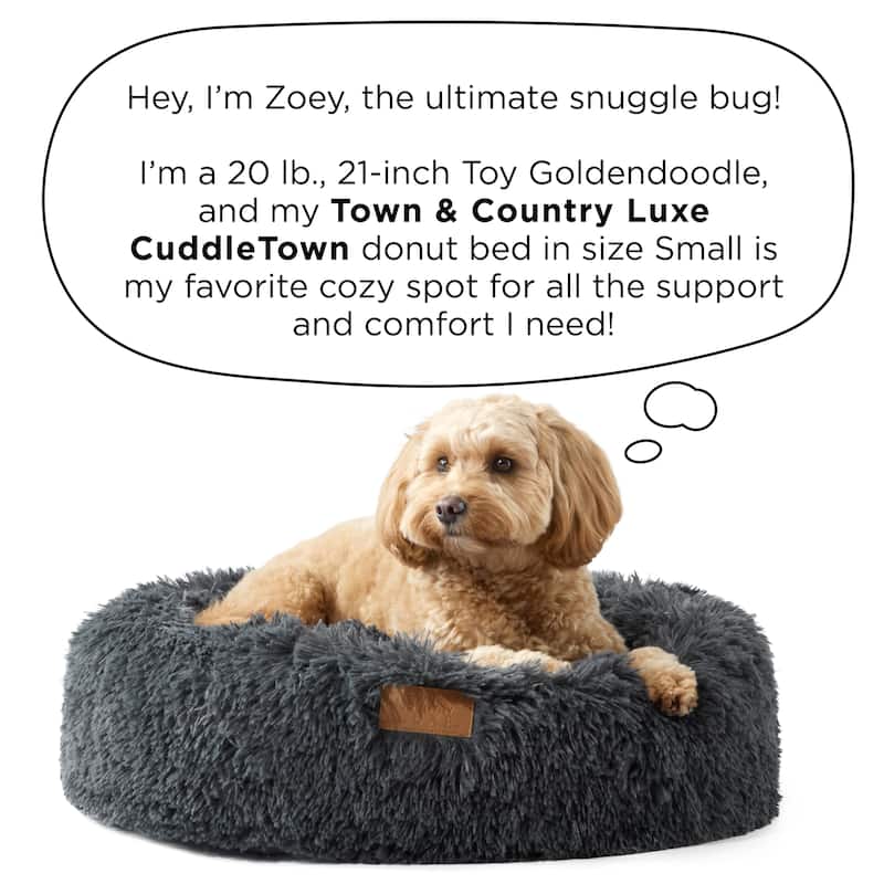 TOWN & COUNTRY LUXE CuddleTown Fuzzy Solid Donut Pet Bed Brown Round Bed