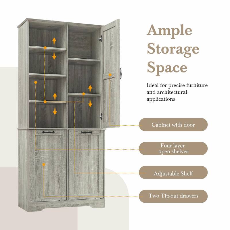 Bathroom Storage Cabinet with Doors and Drawers, Tilt-Out Laundry Hamper