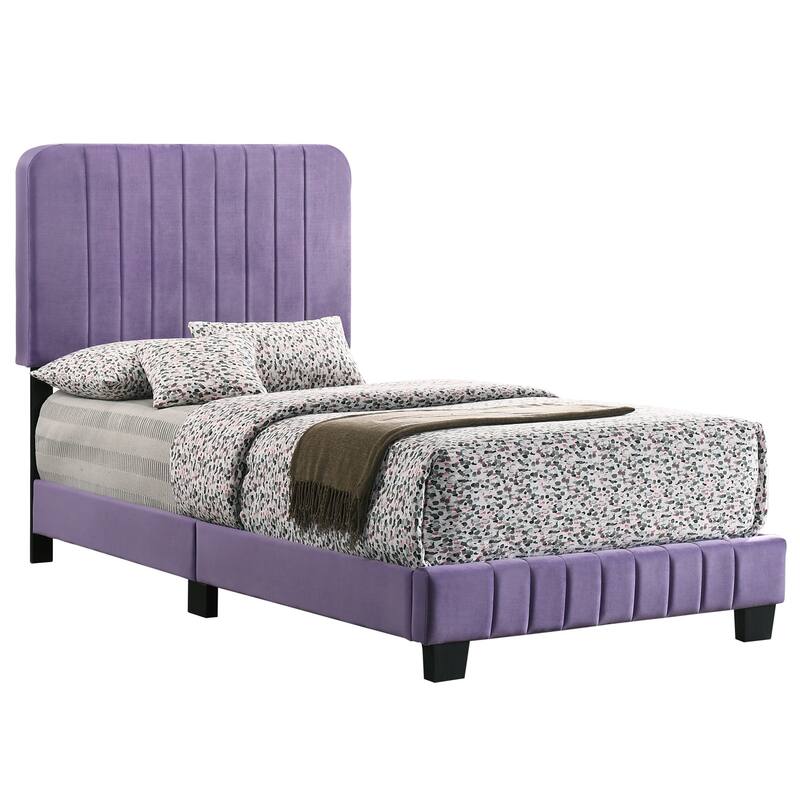 Velvet Channel Tufted Upholstered Twin Panel Bed - 81" - Purple