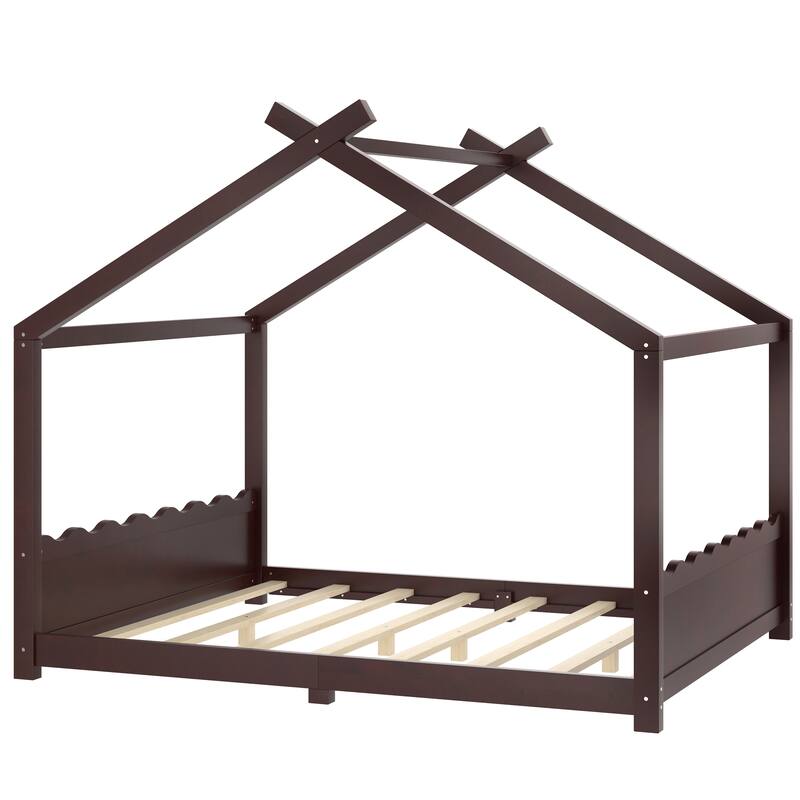 Wood House Bed Floor Bed with Support Slats Montessori Bed