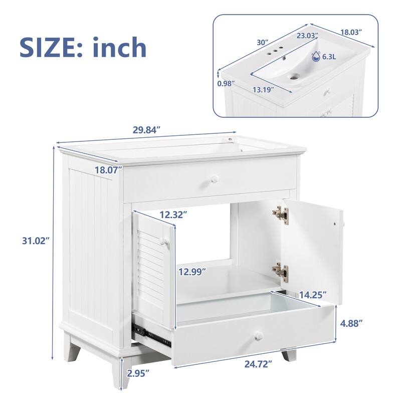 30" Bathroom Vanity with Sink,Two Doors and One Drawer