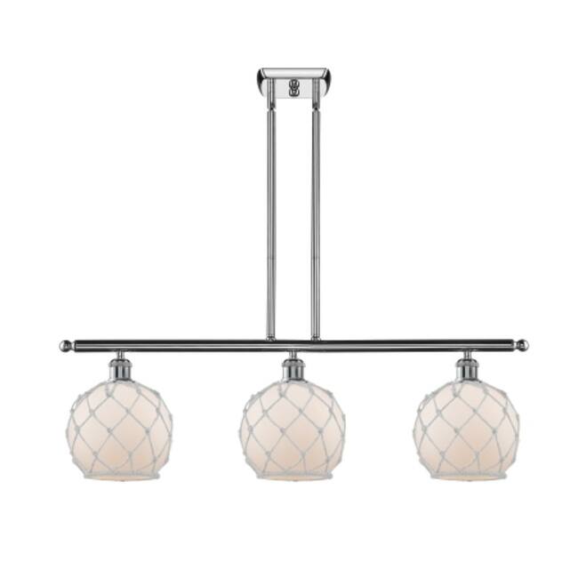 Innovations Lighting Farmhouse Rope 3 Light 36" Wide Linear Chandelier - Polished Chrome / White Glass with White Rope