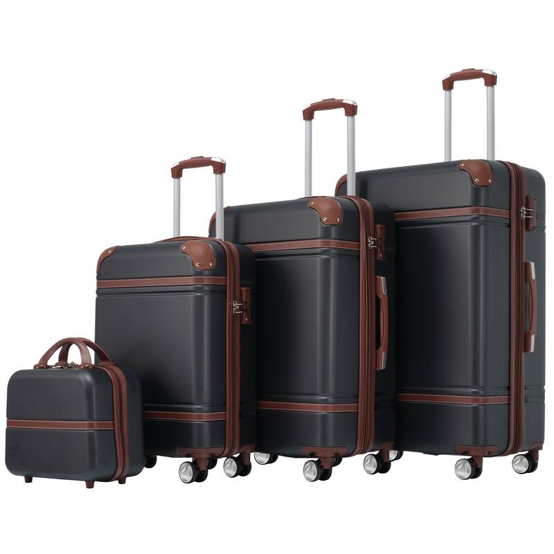 Luggage 4 Piece Sets, Hard Shell Luggage Carry on Luggage Set with TSA Lock & Cosmetic Case, ABS Suitcases with Spinner Wheels - Black