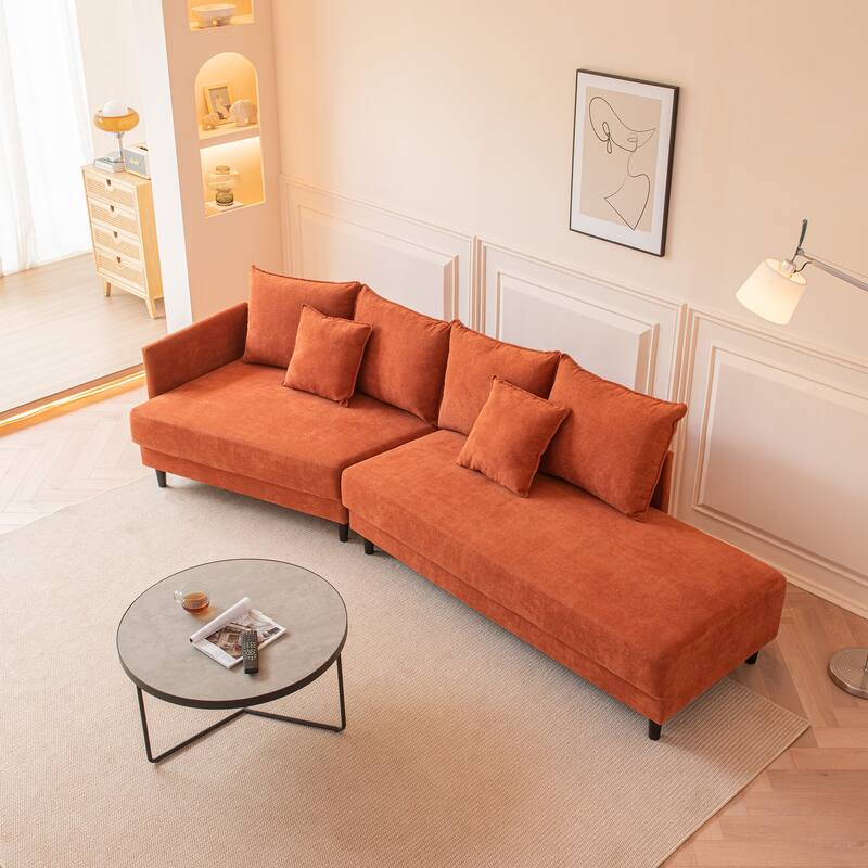 Polyester Upholstered Sleeper Sectional Sofa With Wood Legs