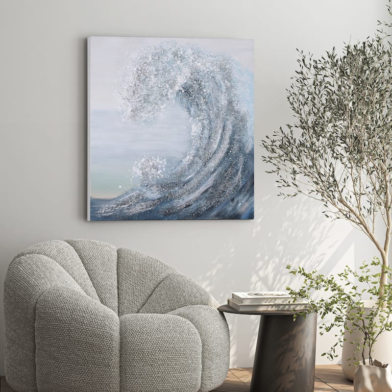 Crystal Wave Textured Glitter Hand Painted Canvas Wall Art