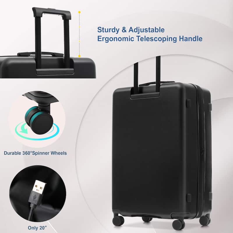 Luggage Sets 5 Piece with Front Opening, Hardside Expandable Carry On Suitcase Set with Double Spinner Wheel with USB Port