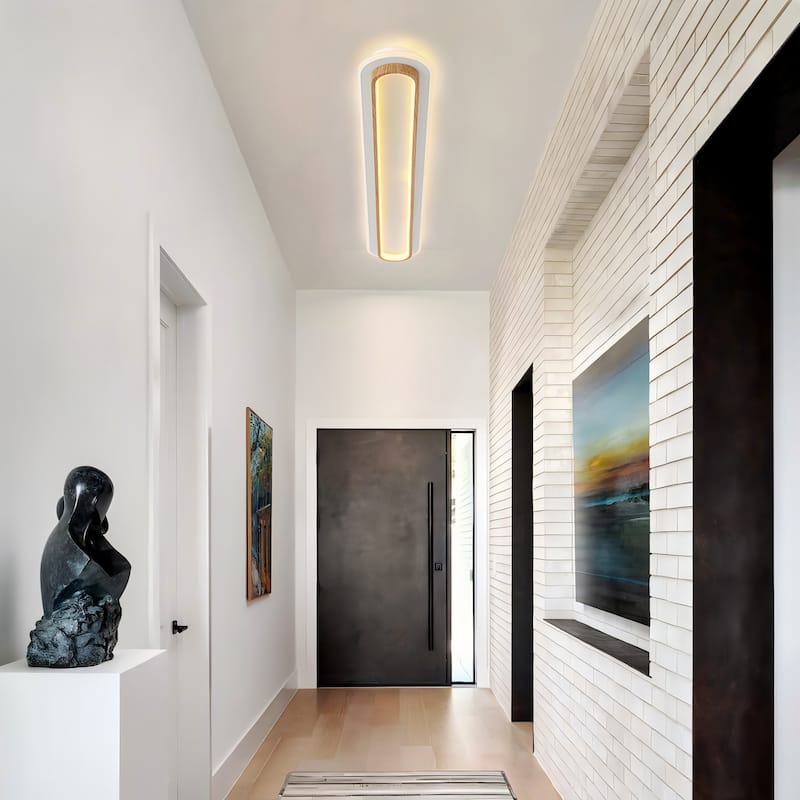 44" 1-Light Modern Rustic Wood Color Oval Acrylic Integrated LED Flush Mount Ceiling Light for Living Room & Bedroom