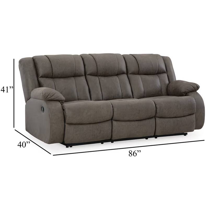 Perth Manual Recliner Sofa, Gray Contrast Stitch Faux Leather 86 Inch