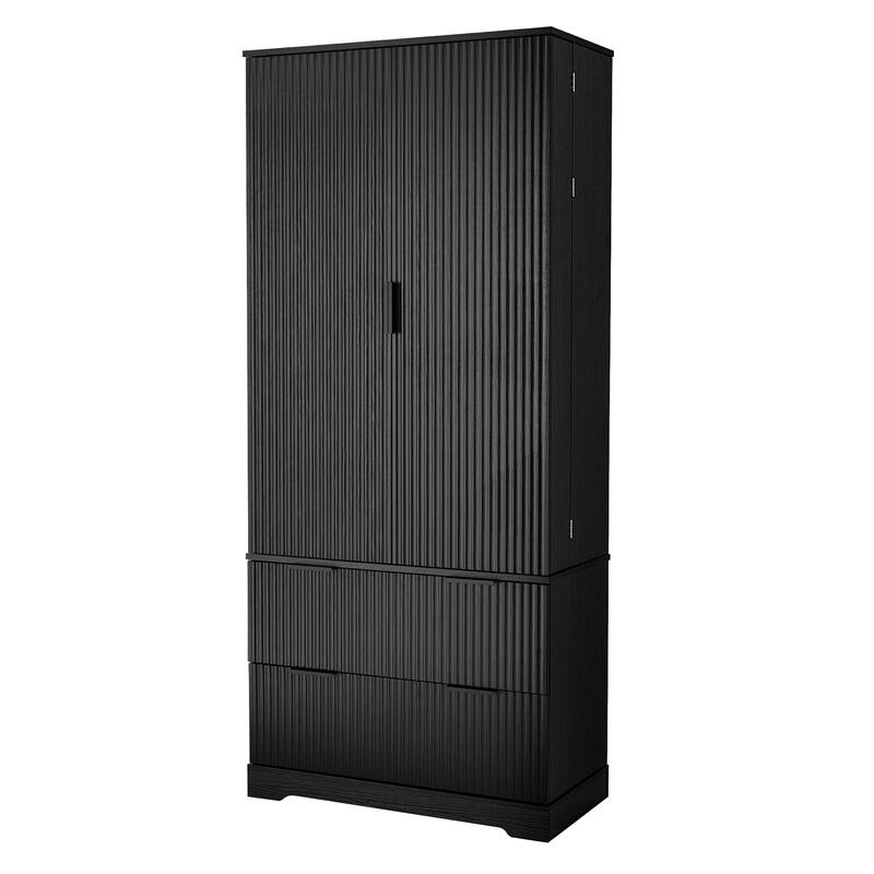 71.65" H Fluted Kitchen Pantry Cabinet, Freestanding Storage Cabinet Buffet Sideboard with 2 Large Drawers & 8-Door Spice Rack