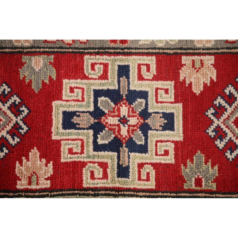 Geometric Kazak Area Rug Hand-Knotted Living Room Wool Carpet - 6'11" x 9'9"