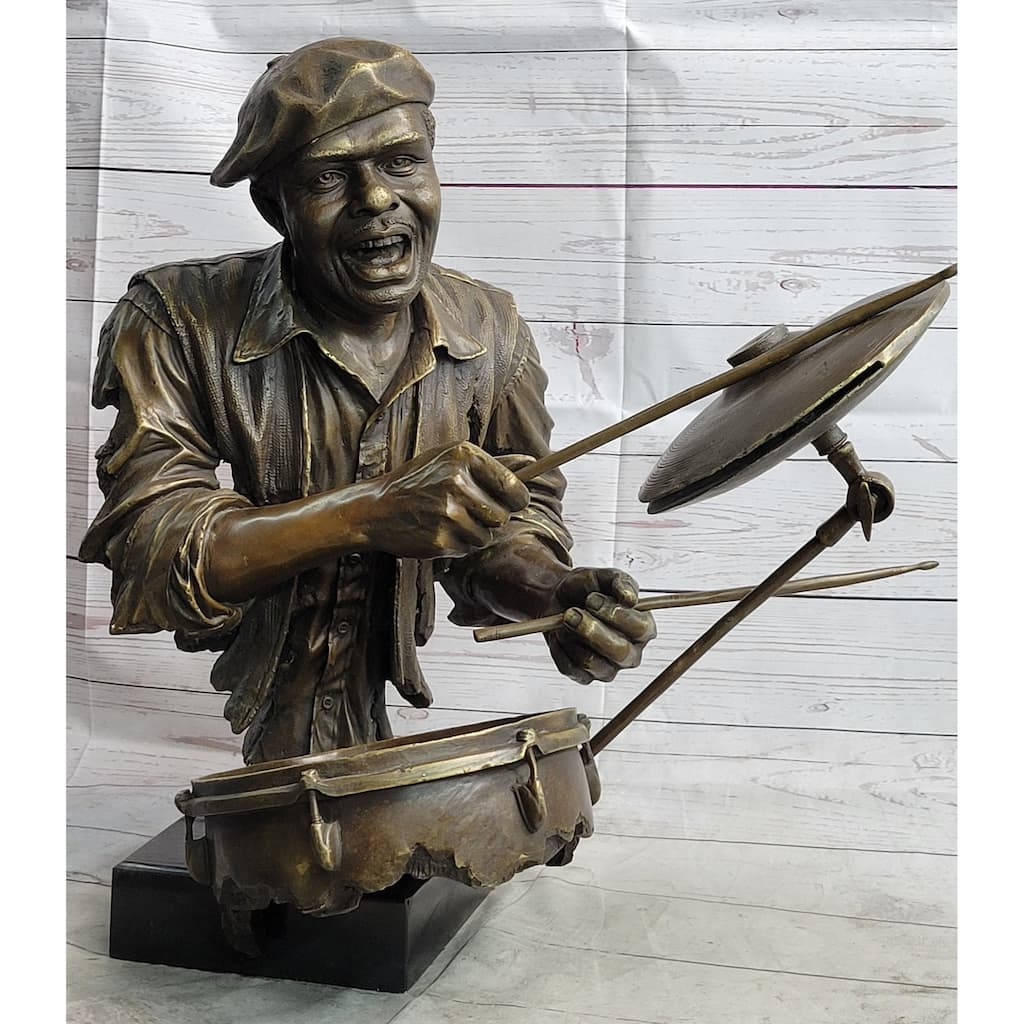 African African Drummer Black Musician Sculpture Bronze Statue Art Decor Marble Base