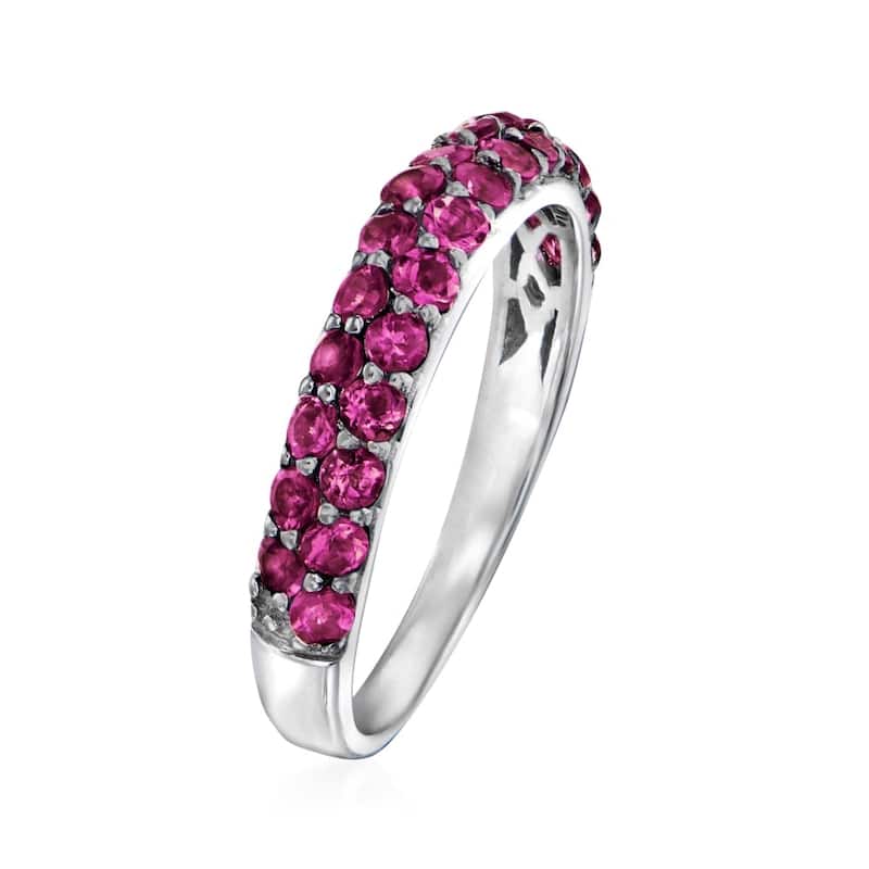 Sterling Silver Rhodolite Stack Band Ring Size - 7