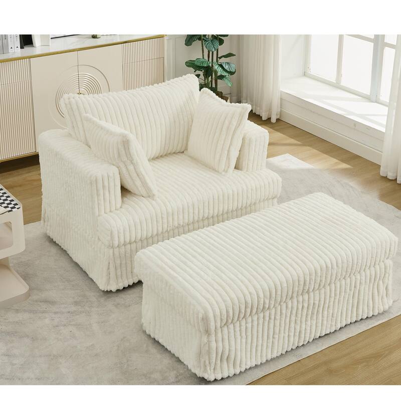 47.7'' Corduroy Deep Seat Upholstered Daybed with Movable Ottoman
