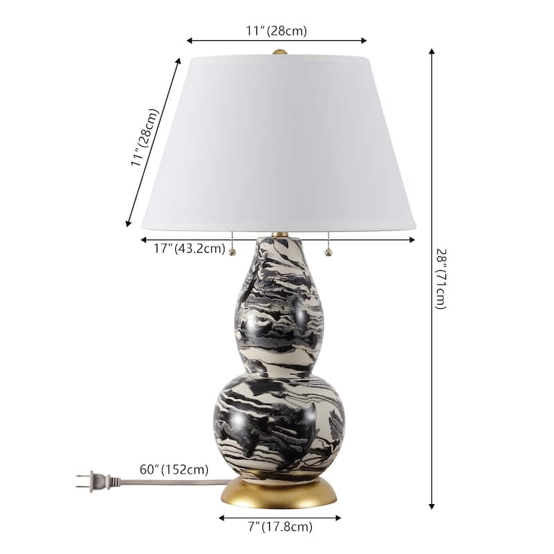 SAFAVIEH Lighting Sebrina 29-inch Navy And White Color Swirls Glass Table Lamp (Set of 2) - 17"x17"x28" - 17Wx17Dx28H