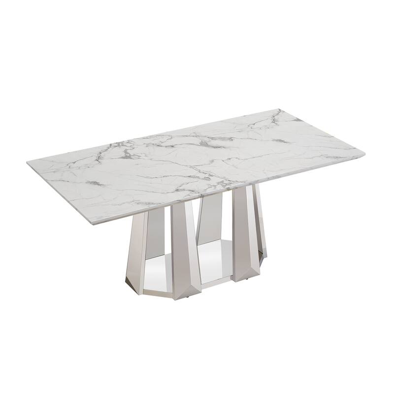 GDFStudio - Rose Series 70'' Rectangle Faux Marble Dining Table 6 People with Modern Large Size