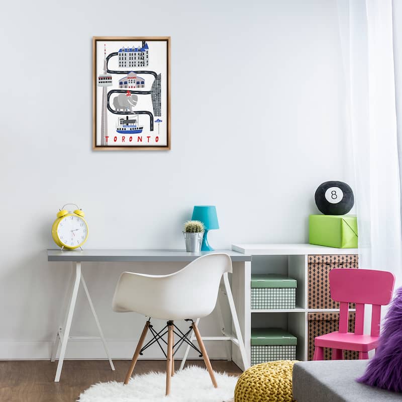 Stupell Toronto Whimsical Travel City Framed Floater Canvas Wall Art Design By Carla Daly
