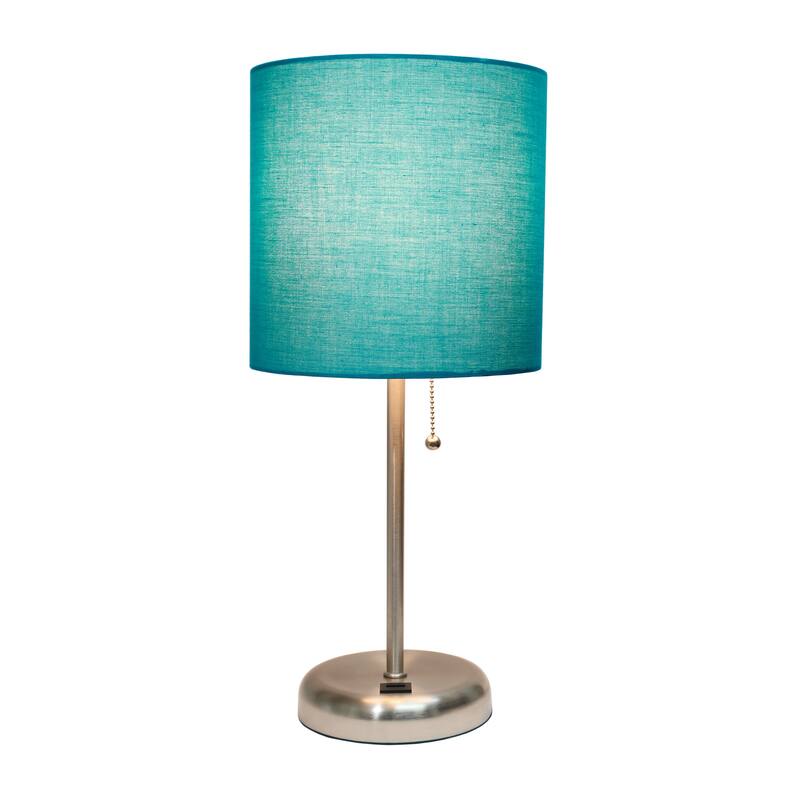 19.5" USB Port Feature Metal Lamp in Steel w Aqua Shade