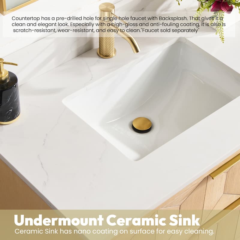 Milagro Bath Vanity with White Quartz Stone Top without Mirror