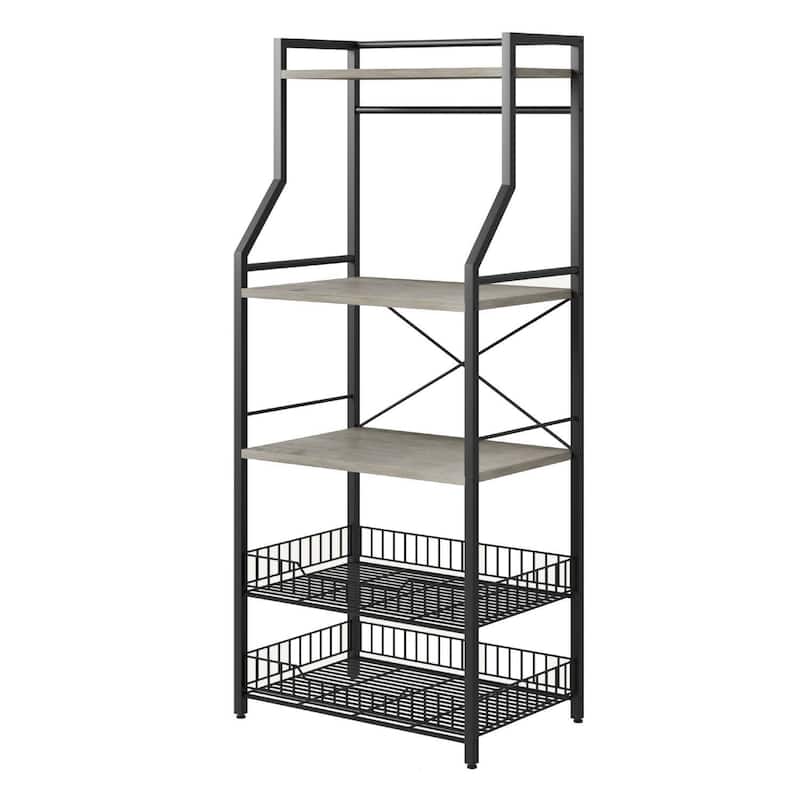 5-Tier Kitchen Bakers Rack with 2 Large Wire Baskets
