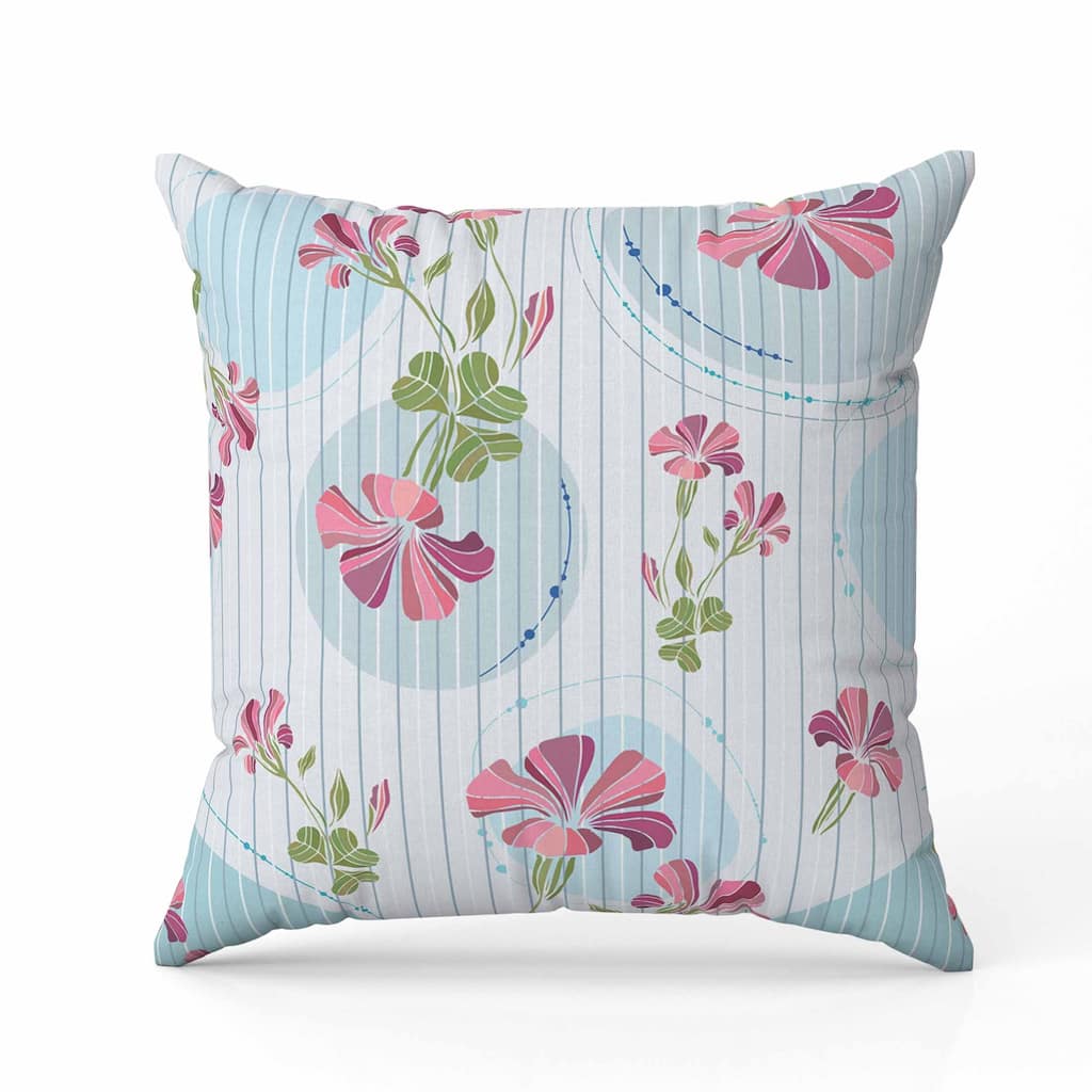 Circular Garden Indoor/Outdoor Reversible Throw Pillow Light and Blue