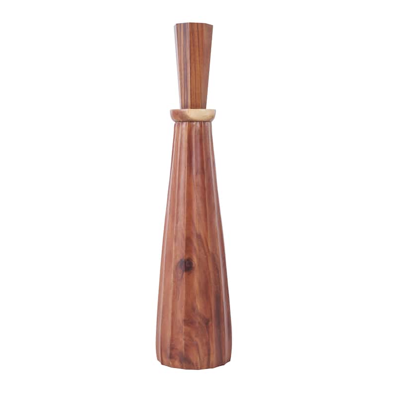 Wood Handmade Tall Pleated Floor Decorative Vase - Brown - Roche River Decor