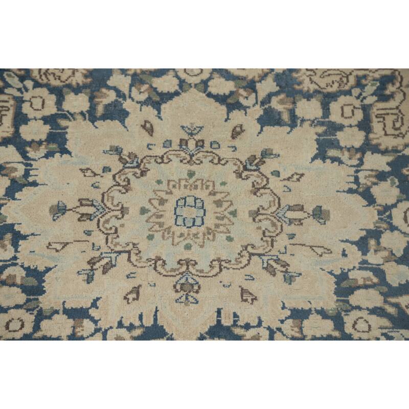 Hand Knotted Oriental 100% Wool Carpet Traditional Floral Beige & Ivories Kerman Area Rug - 13' 4'' X 9' 9''