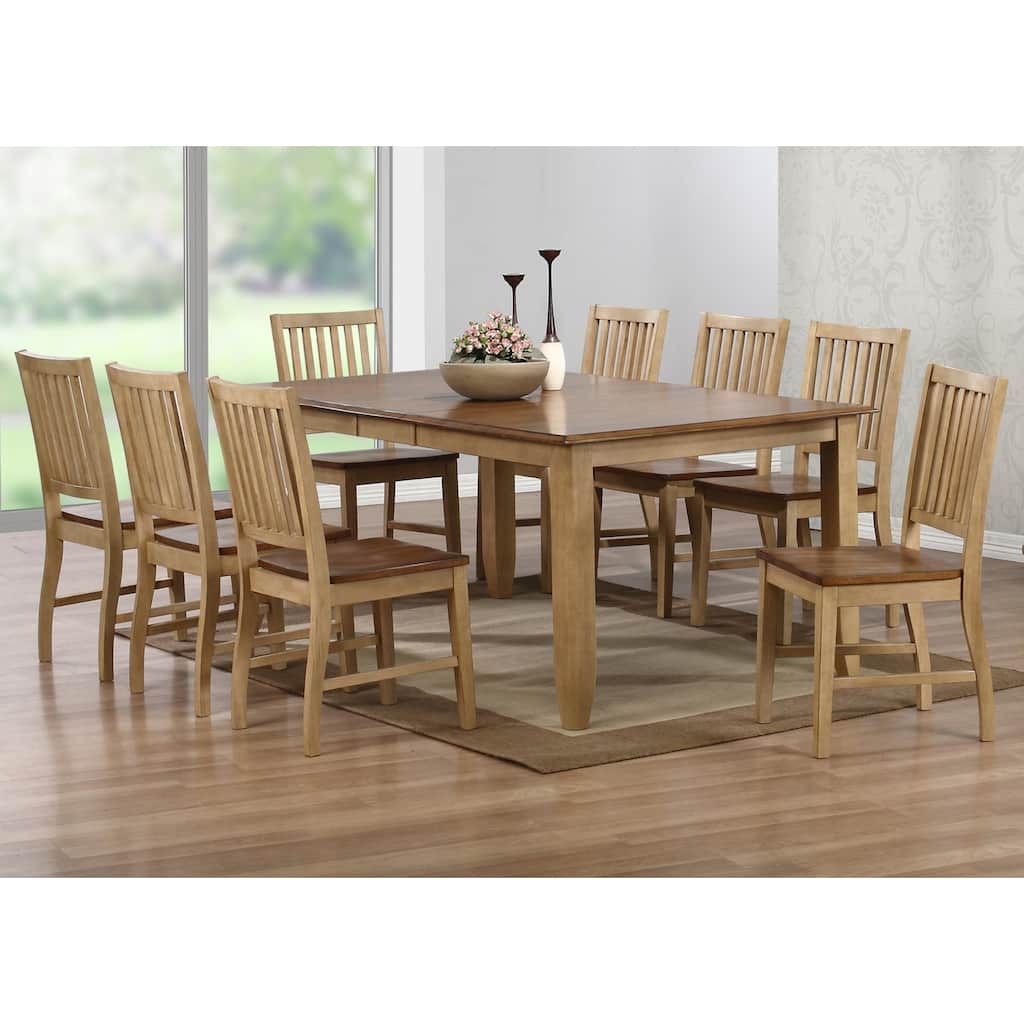 30 in. H, 9 -Piece Brown Rectangle Wood Top with High Slat Back 8 Seating Dining Room Set