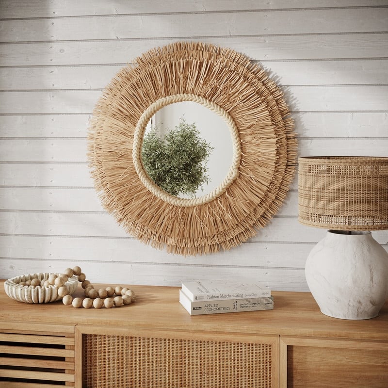 Rayna Round Grass Wide Frame Boho Wall Mirror - 31"H x 31"W x 1.5"D