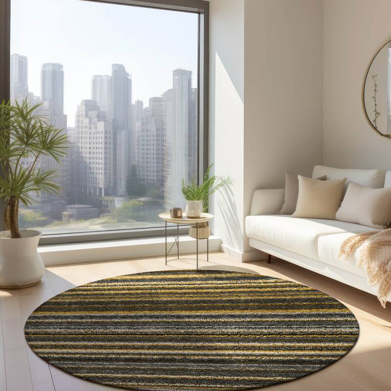 Machine Washable Indoor/ Outdoor Chantille Stripes Rug - Gold - 8' x 8'