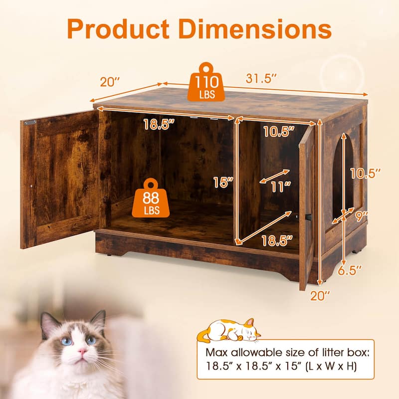 Costway Cat Litter Box Enclosure Furniture with Double Doors Divider - See Details