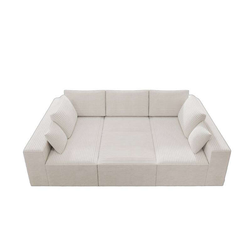 Roomfitters 98.4" Modular Sectional Sofa, 4-Piece Compressed Cloud Couch, No Assembly Required, Plush Corduroy, White