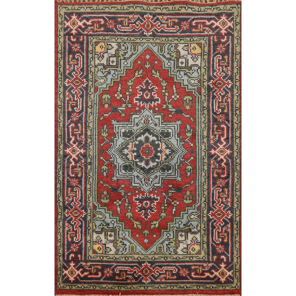 Geometric Heriz Serapi Indian Accent Rug Hand-Knotted Wool Carpet - 3'0"x 4'11"