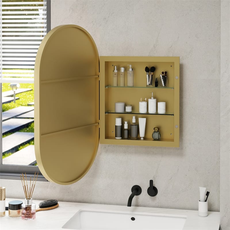 Oval Wall Mounted Medicine Cabinet Mirror Bathroom Mirror w/Storage